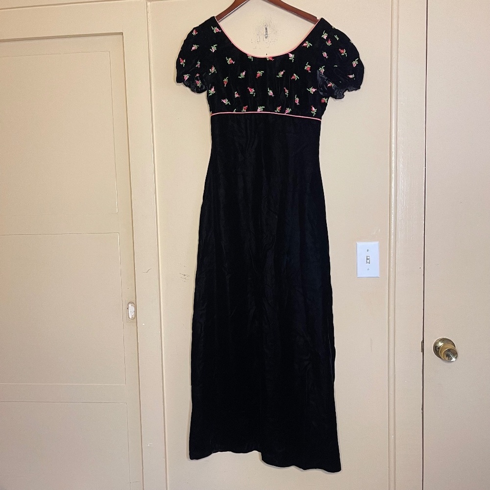 Puff Sleeve Black Velvet Elegant Black Floral Maxi Dress Bridgerton